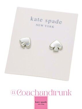 KATE SPADE Signature Spade Silver Mini Stud Earrings With KS Pink Dust Bag NWT